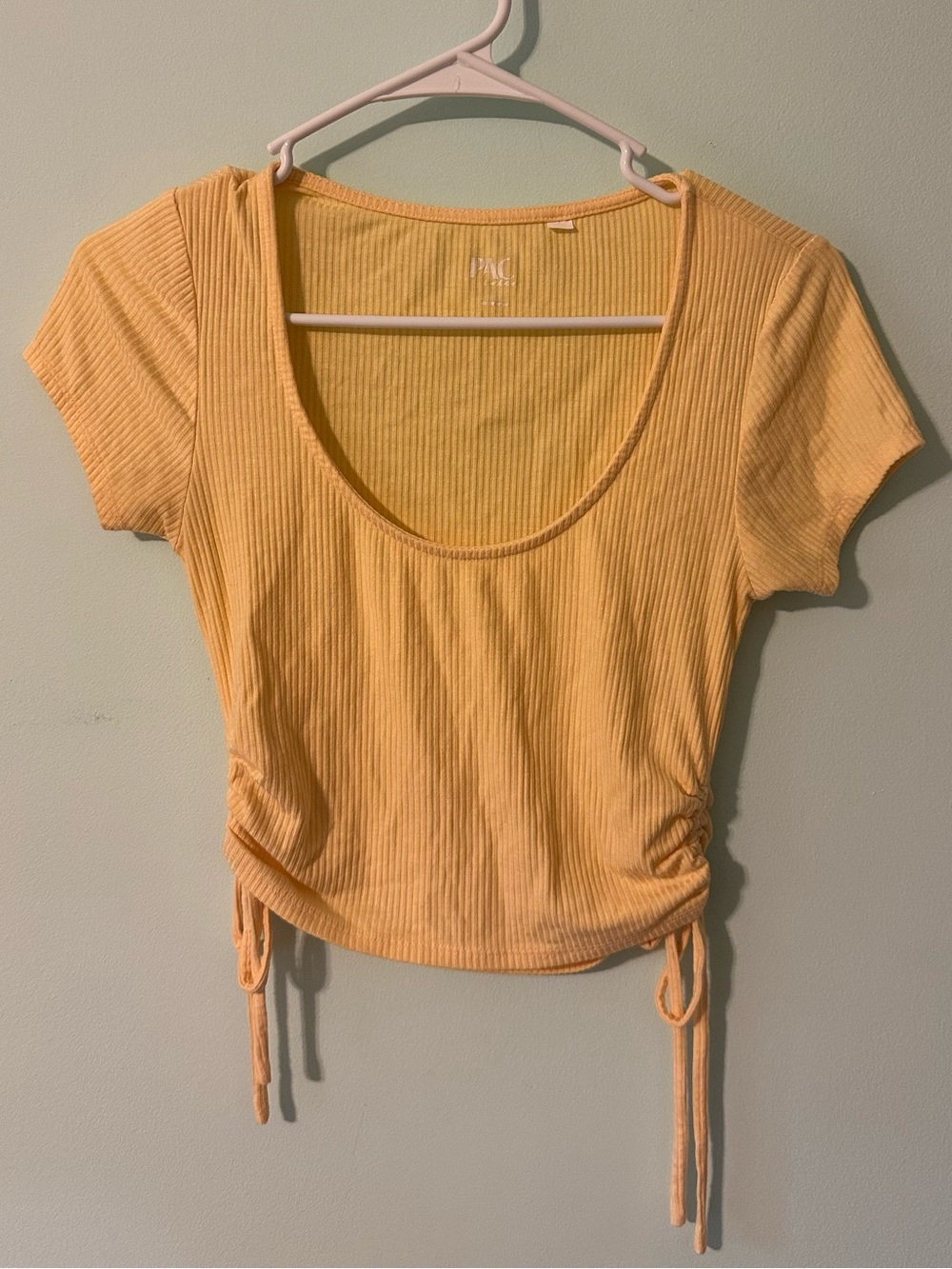 Pacsun Butter Yellow Ribbed Scoop-Neck Crop Top with Side Ties